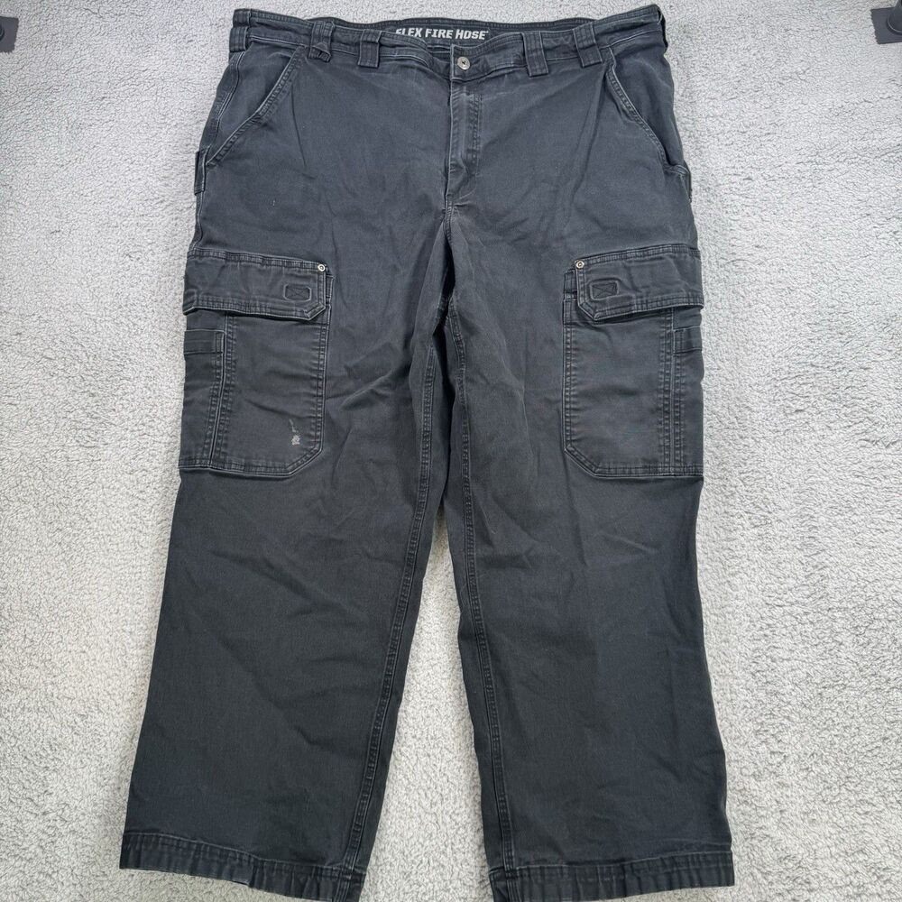 Duluth Trading Pants Mens 46x28 Black Flex Fire Hose Cargo Workwear Cotton